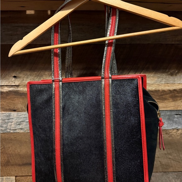 Chic Black Tote with Red Trim